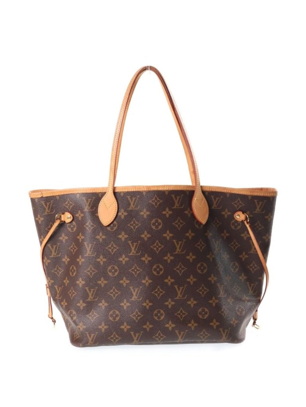 Louis Vuitton Monogram Neverfull MM Tote Bag Brown Leather Gold